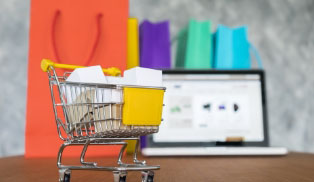 laptop shopping bags online shopping concept